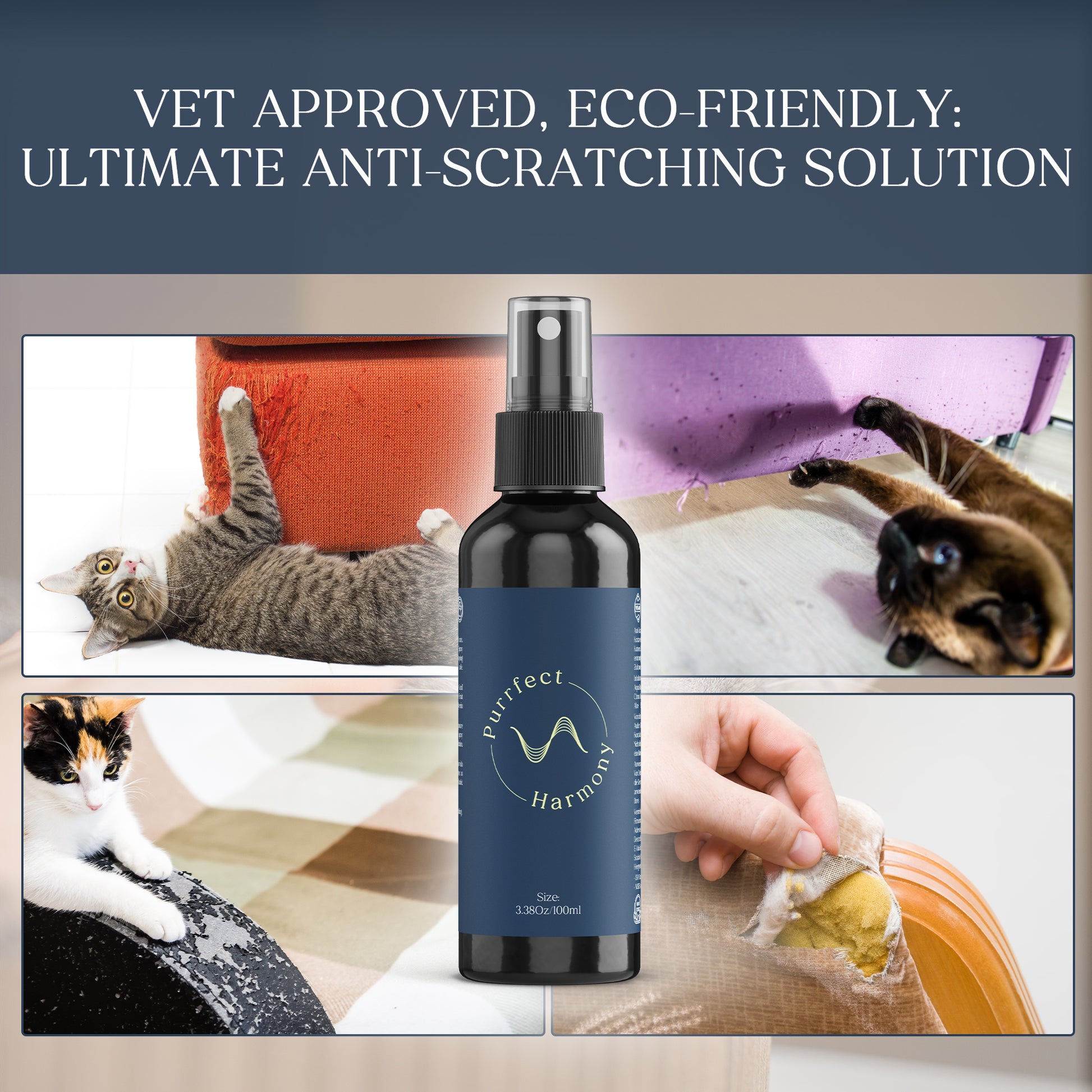 The Purrfect Harmony Natural Anti-Scratching Spray for Cats – Safe, Non-Toxic, Vet-Approved Cat Deterrent for Furniture & Home – Protects Your Sofas, Carpets & Wooden Surfaces – Eco-Friendly, No Harsh Chemicals - 100 ml
