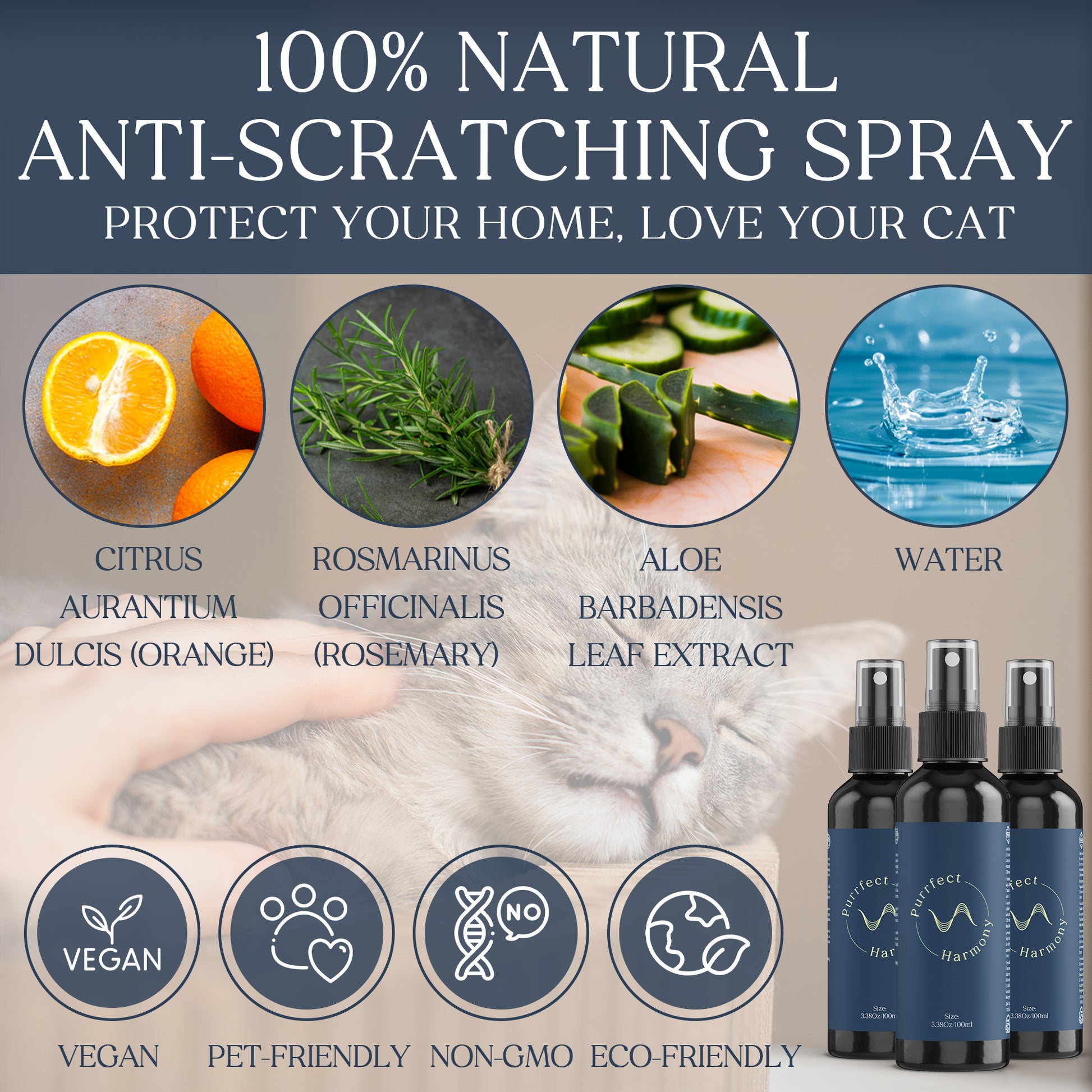 The Purrfect Harmony Natural Anti-Scratching Spray for Cats – Safe, Non-Toxic, Vet-Approved Cat Deterrent for Furniture & Home – Protects Your Sofas, Carpets & Wooden Surfaces – Eco-Friendly, No Harsh Chemicals - 100 ml